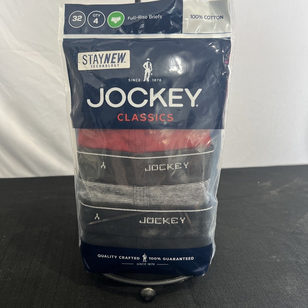 Jockey Classics Mens Full Rise Briefs 4-Pack 100% Cotton Size 32 Red Black Navy
